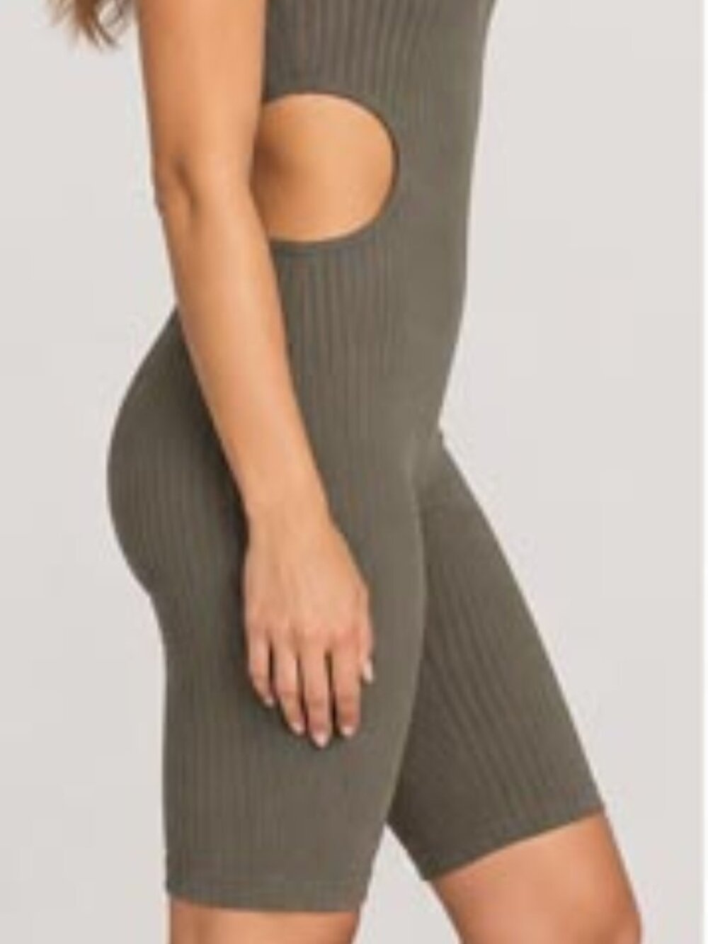 Women’s Stone Ribbed Bodycon Romper with Side Cutouts | Size S/M